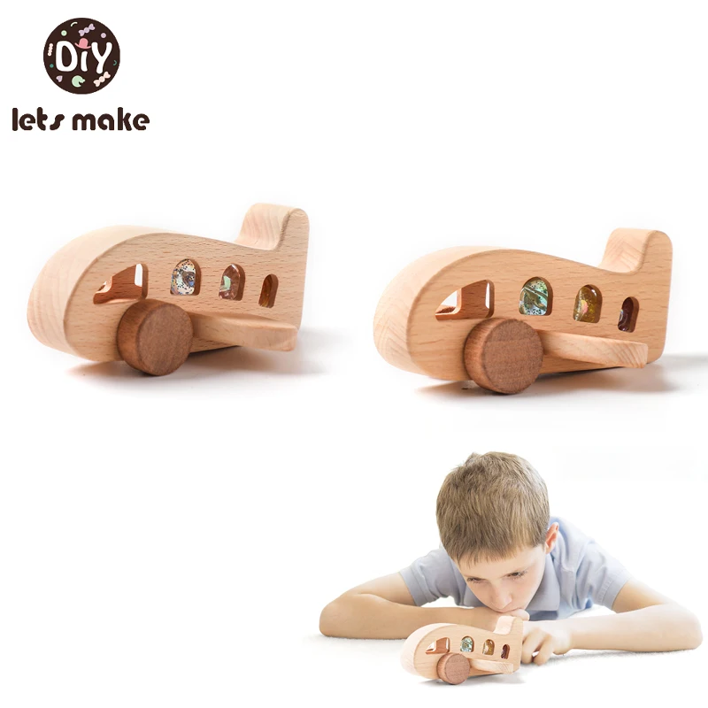 Let's Make Baby Wooden Airplane Model Pushed Toys BPA Free Beech Wood Plane Shapeed Teether Toddler Toy For Children Gift