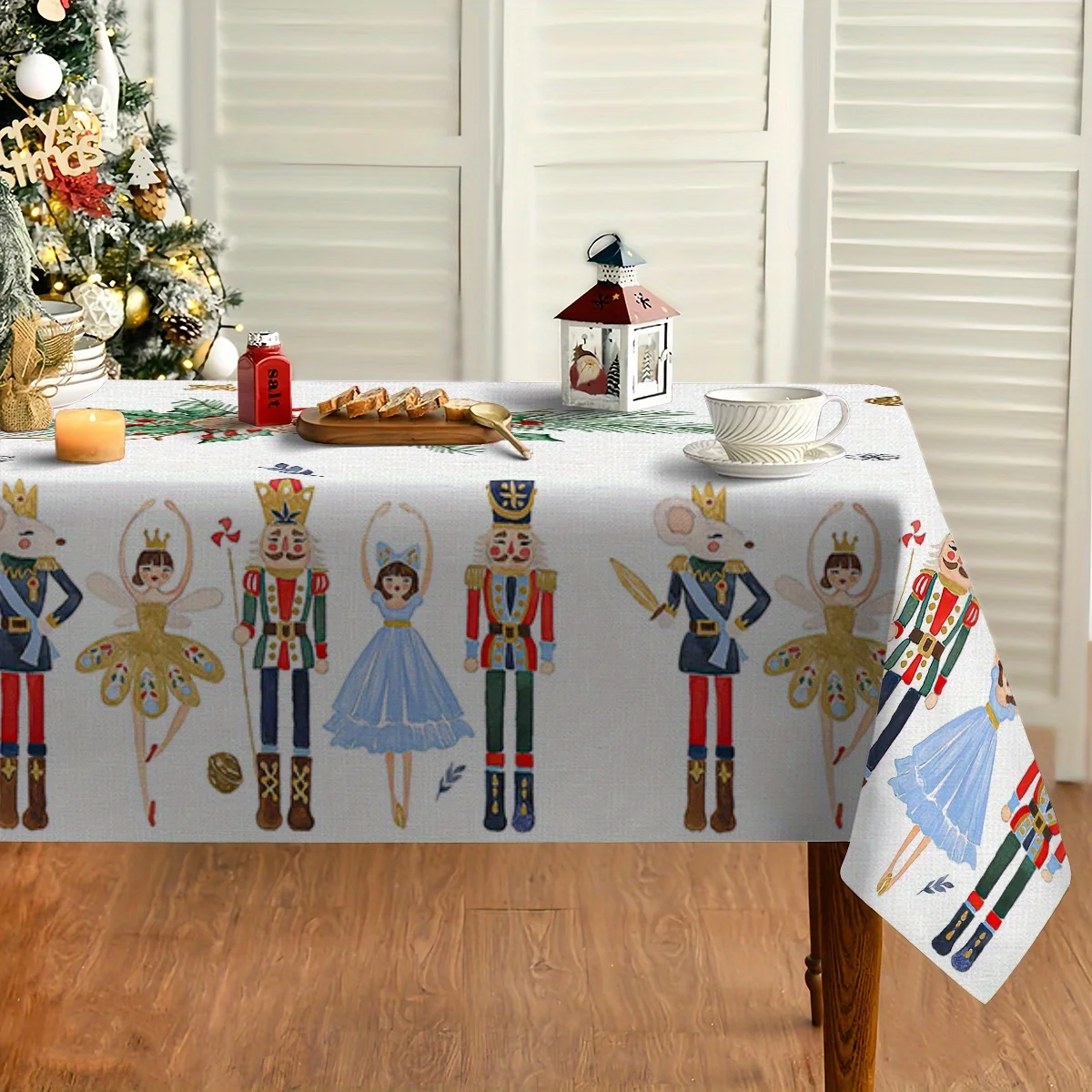 Christmas Nutcracker Tablecloth for Table Decor Winter Xmas Pine Needle Berries Kitchen Dining Table Cloth Navidad Decorations