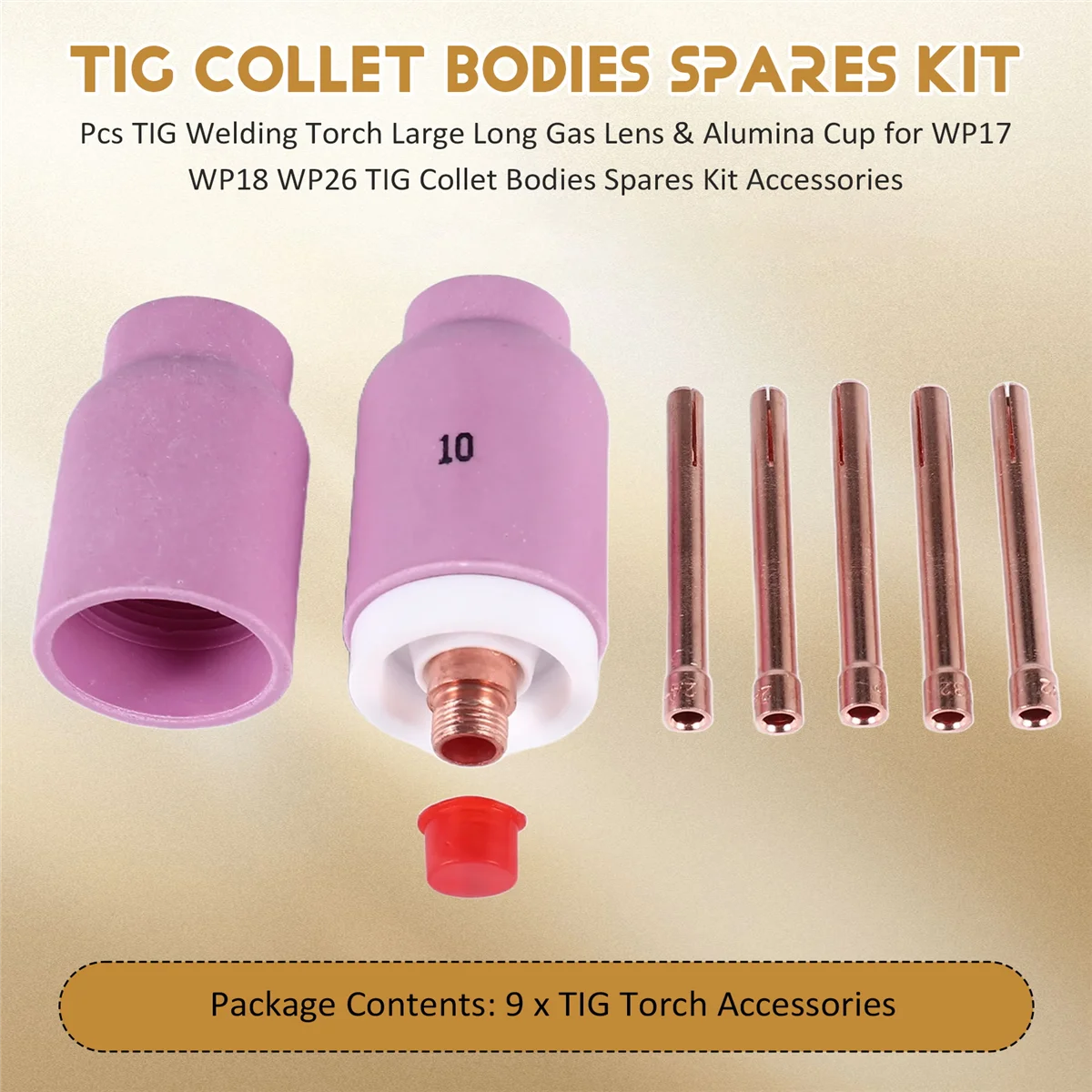 TIG 용접 토치, 대형 롱 가스 렌즈 및 알루미나 컵, WP17 WP18 WP26 TIG 콜릿 바디, 예비 키트 액세서리, 9 개