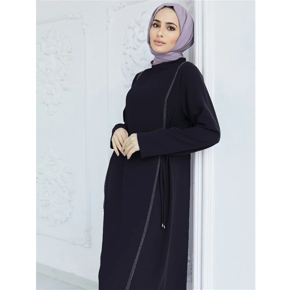 Eid Mubarak Abayas for Elegant Women Muslim Diamonds Casual Long Maxi Dresses Turkey Arabic Party Gown Islamic Vestidos Clothing