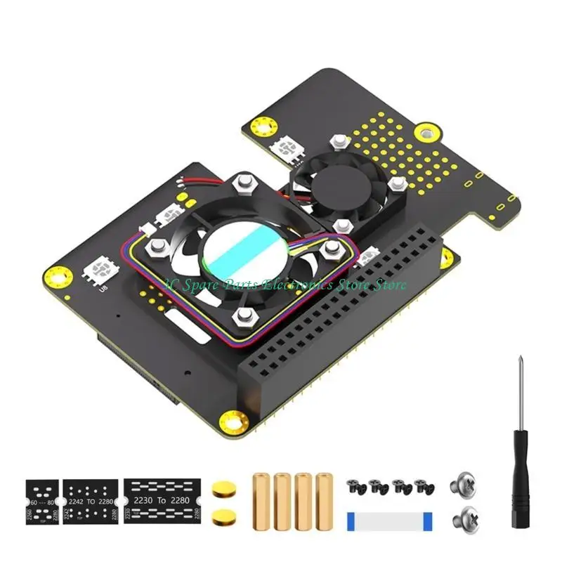 SZ 3 in 1 Combo M.2 NVMe SSDs to PCIe Adapters with Automatic Discoloration LED and Fan