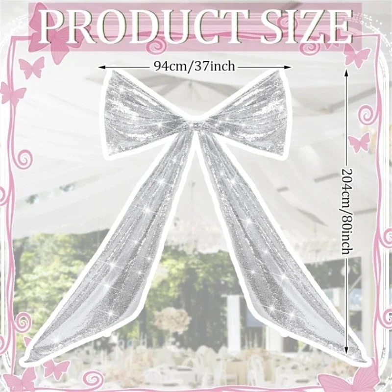 

Giant Oversized Large Silver Glitter Sequin Reusable Hanging Bow Wall Decor For Birthday Party Wedding Bedroom Decoration
