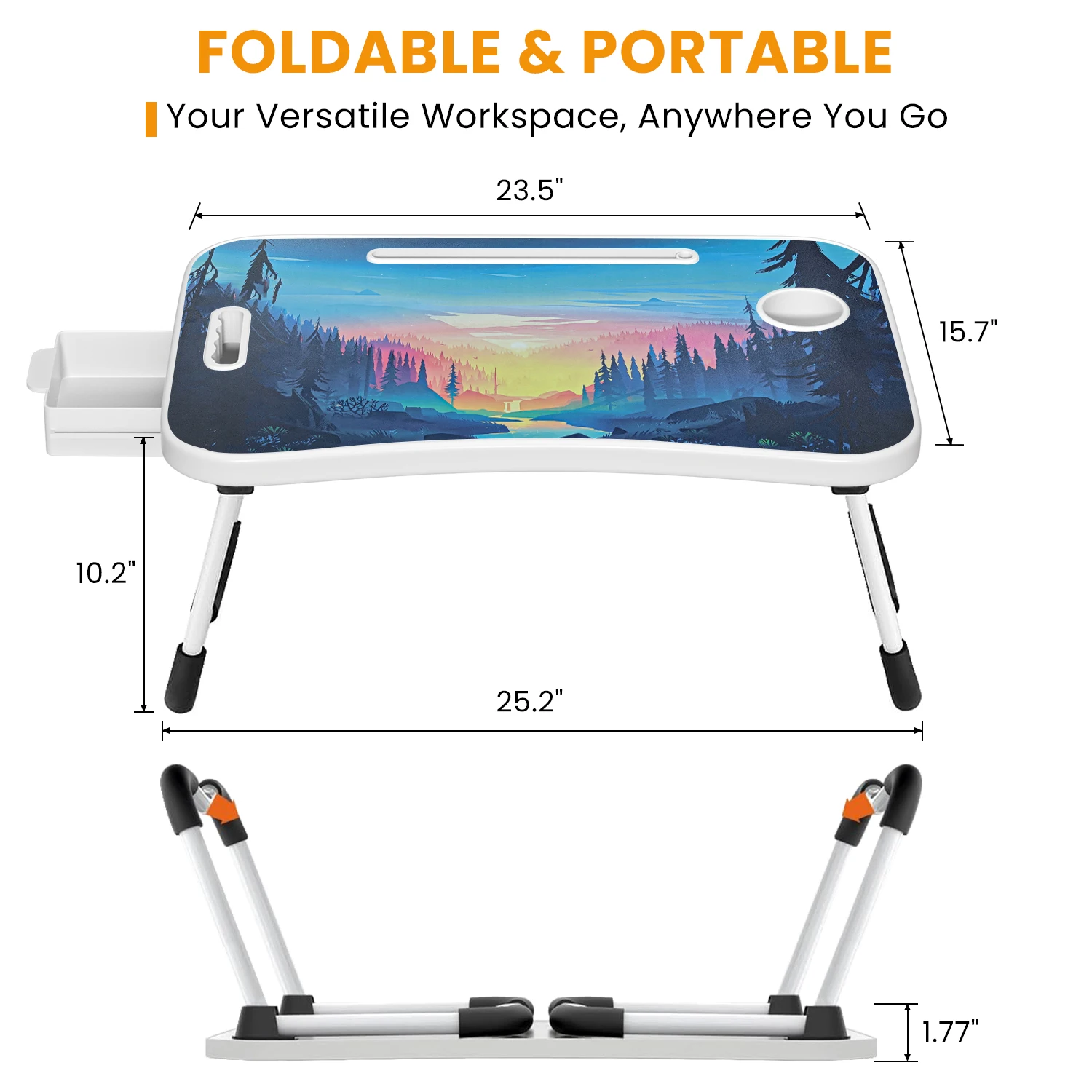 Extra-Large Multifunctional Folding Table, Portable Multi-Color Wooden Laptop Desk with Cup Holder, Ideal for Work and Reading