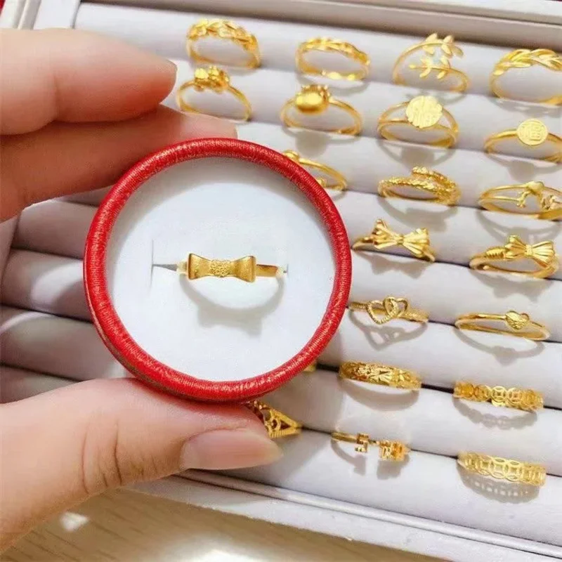 Berlapis murni asli 18k emas kuning 999 24k wanita tidak akan pernah pudar ornamen harian koin Euro cincin langsung cinta antik tidak pernah J