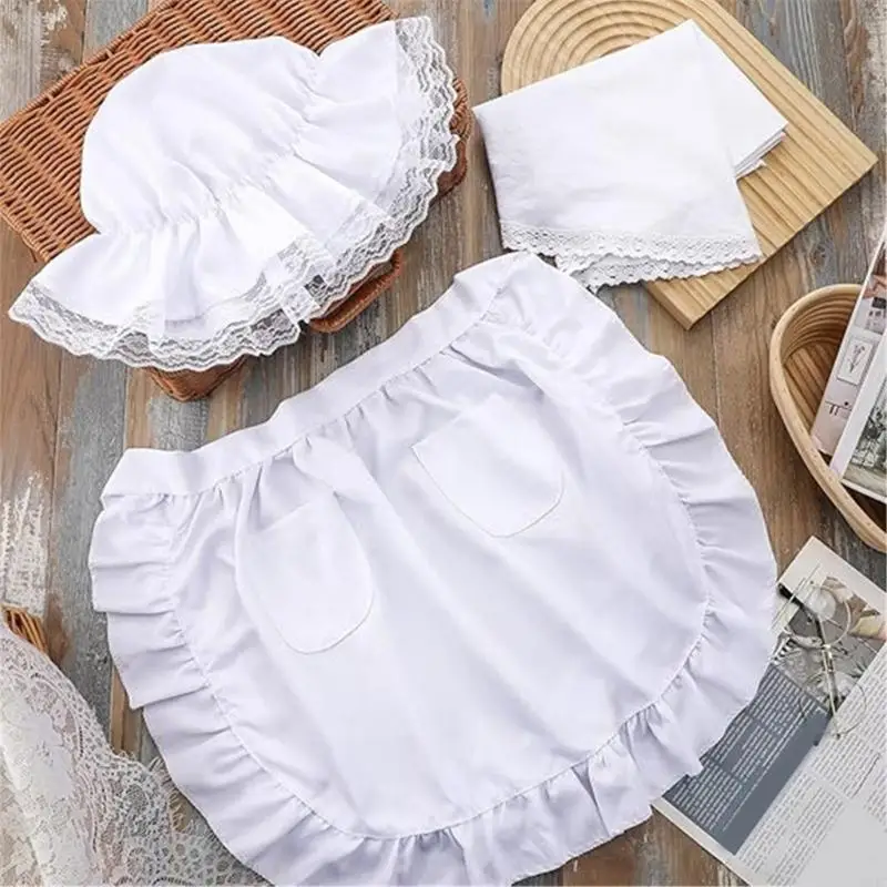 634C女性コロニアルコスチュームアクセサリーセットショールモブキャップボンネットフリルハーフエプロン