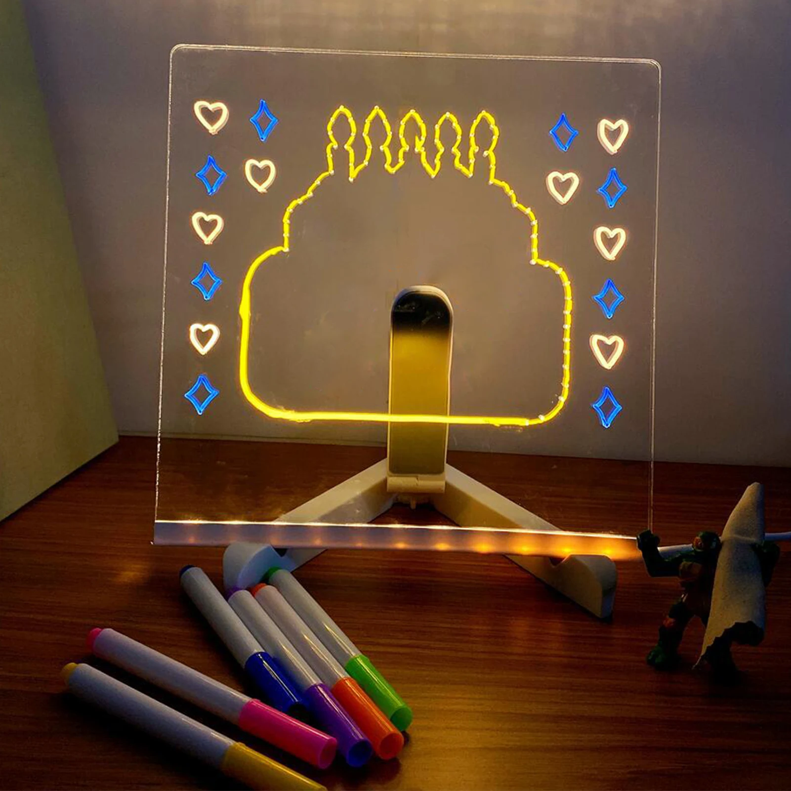 LED Illuminated Magic Note Board เดสก์ท็อป Memo Note Board Erasable สีขาวสําหรับเด็ก DIY ภาพวาด 7 สีปากกา