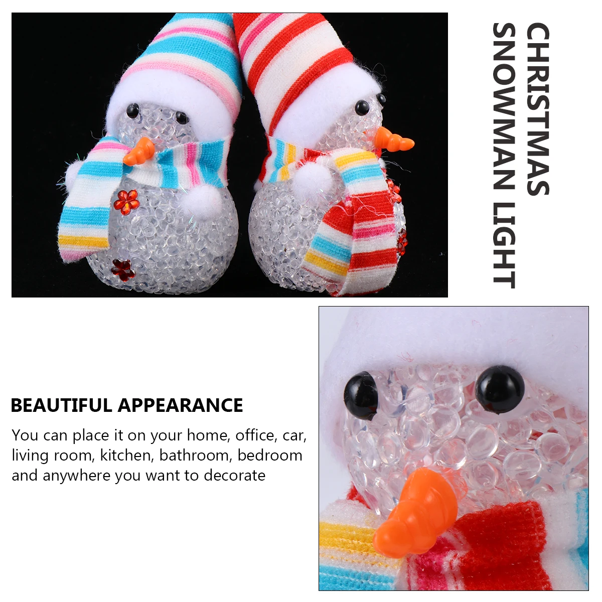 

2pcs LED Crystal Snowman Lamp Christmas Night Light Color Changing Xmas Decor EVA Home Office Car Bedroom