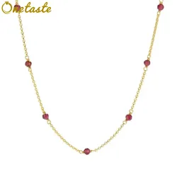 925 Sterling Silver Gold Plated Garnet Spaced Bead Station Necklace Women Natural Birthstone Stackable Chain Choker Necklaces