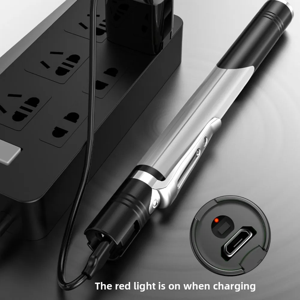 ضوء قلم LED صغير محمول - ضوء عمل قابل لإعادة الشحن عبر USB 3 مصادر مصباح يدوي على شكل قلم شعلة ساطعة للمنزل/العمل/الخارجي