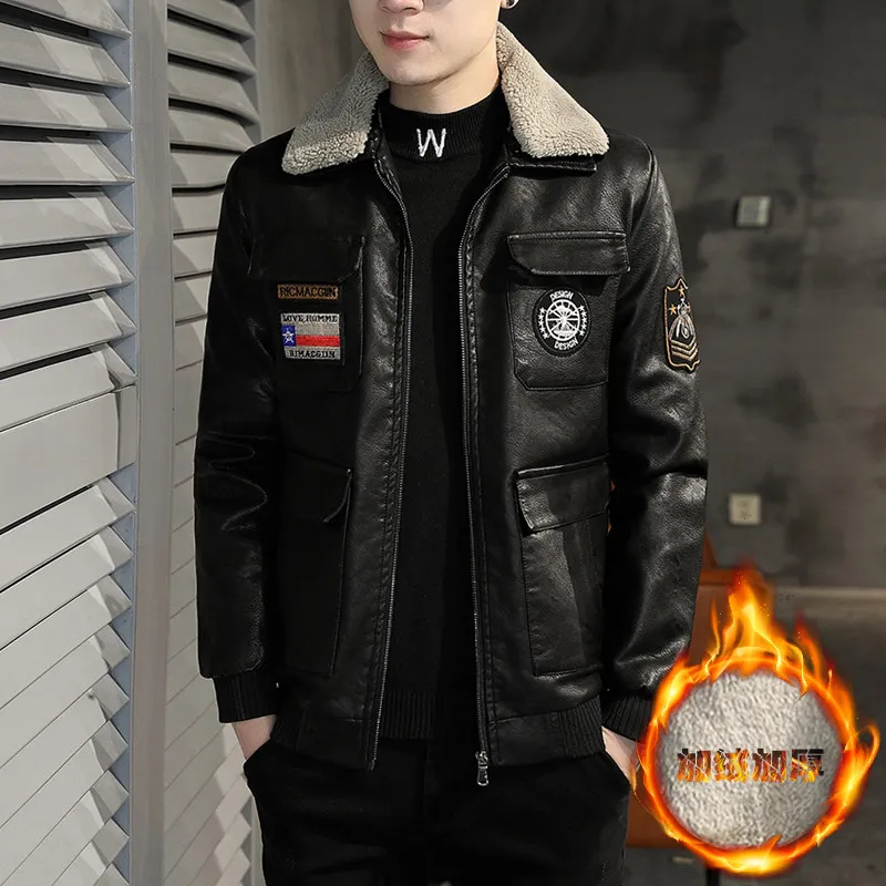 

Мужская облегающая байкерская куртка на подкладке на осень-зиму, пальто из искусственной кожи, модная молодежная верхняя одежда, теплый полиэстер