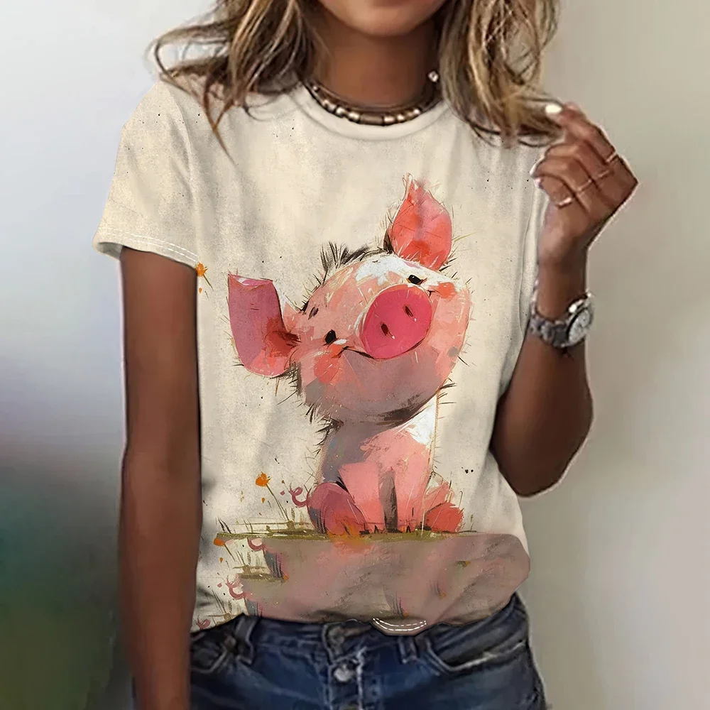 Summer Fashion Women Blouse Cartoon Animal T-Shirts O-Neck Casual Ladies Female O-Neck Top Funny Short Sleeve Loose Basis Tops