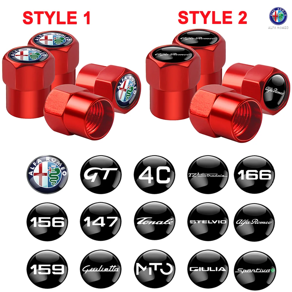 4PCS Car Tire Valve Caps Tyre Dust Cover Styling For Alfa Romeo Giulia Giulietta 159 Brera 4C TZ3 Duetto GT Mito Car Accessories