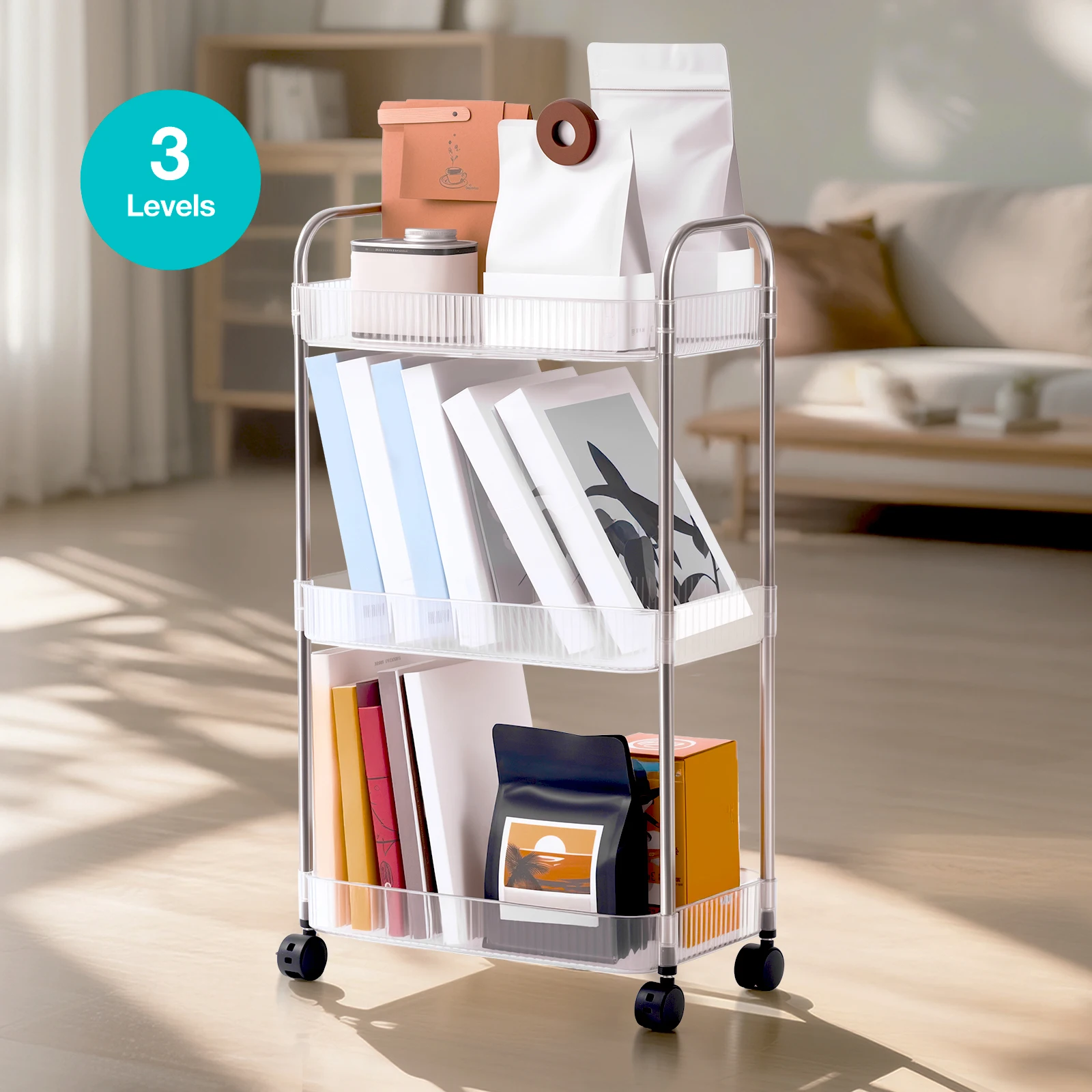 

3-х уровневый органайзер для акриловых полок — сверхпрочная емкость 50 фунтов и сборка инструментов без инструментов, компактная стойка для хранения с регулируемой пластиной