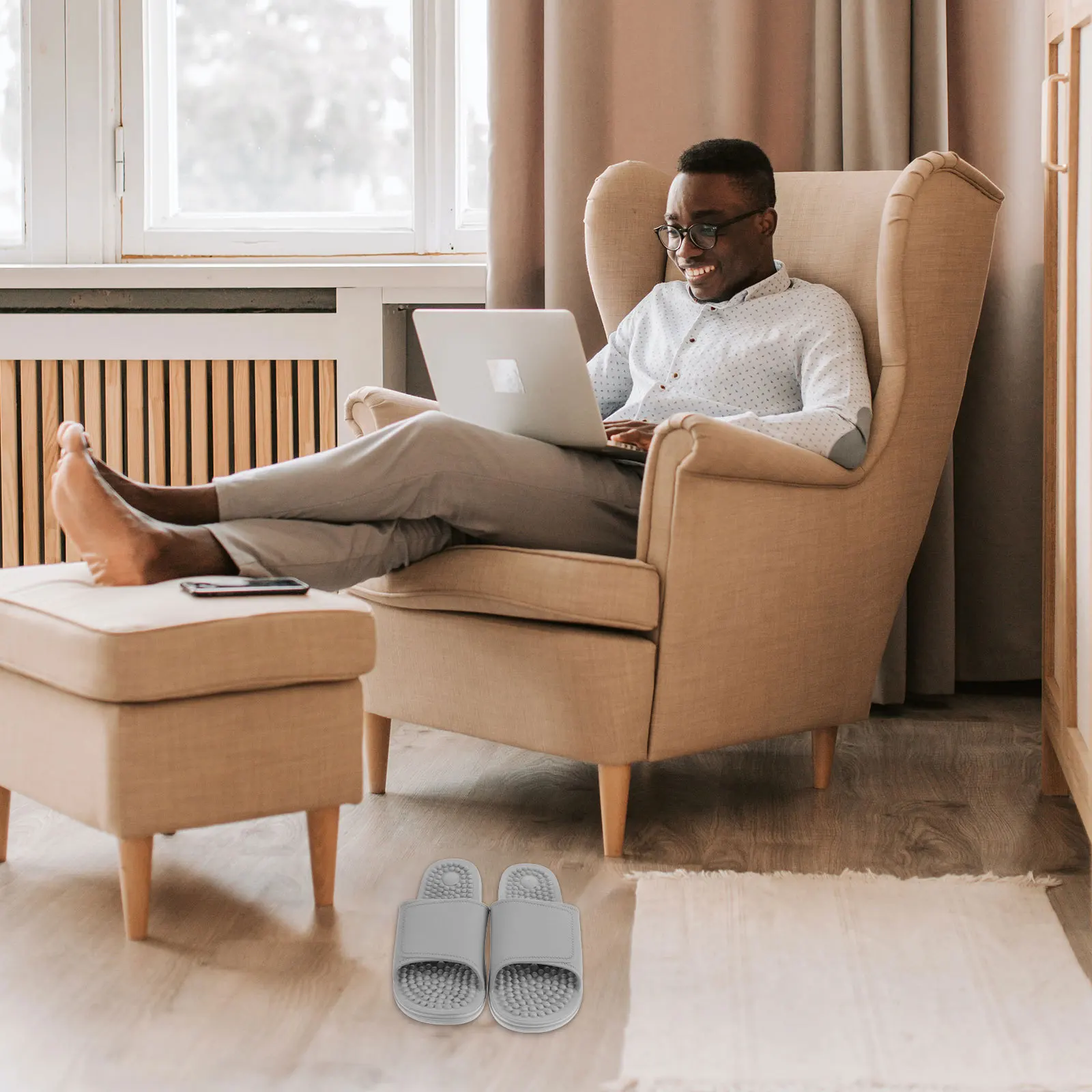 

1Pair Foot Therapy Massage Slippers Thick-Soled Indoor Non-Skid Reflexology Footbed Promote Circulation Improve Sleep Foot Care