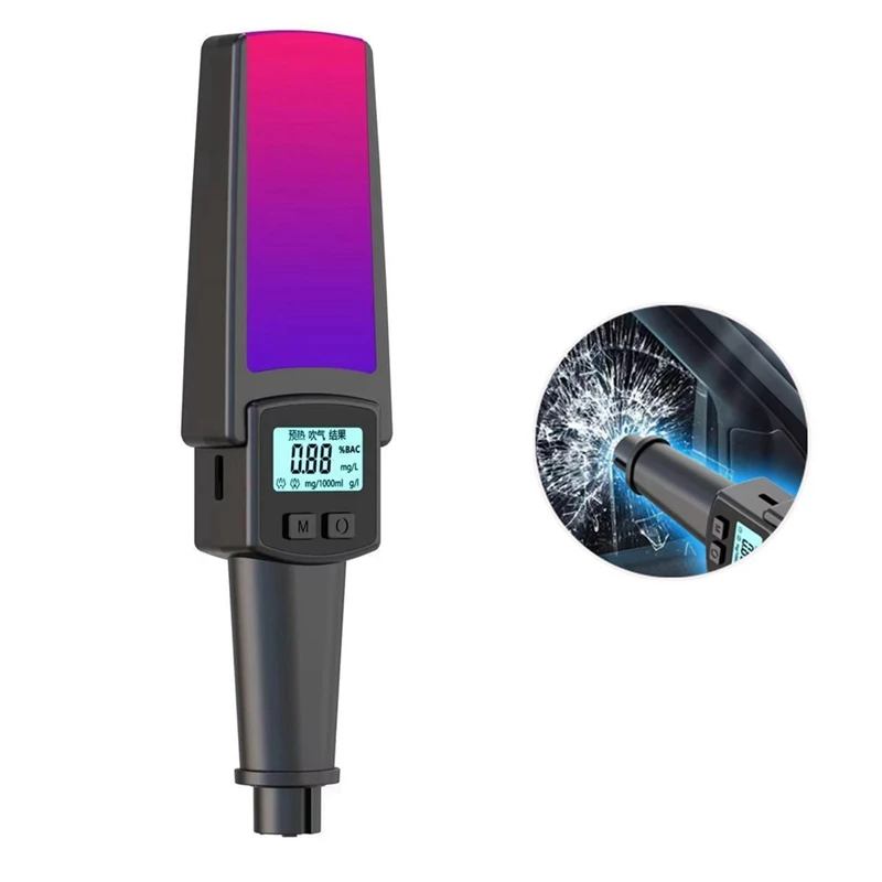 2 In 1 Handheld Breathalyzer Digital Breath Alcohol Tester With Safety Hammer Window Breake Blowing Type Alcohol Tester