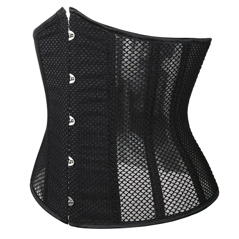 القوطية مثير مشد للنساء بوستير القمم تنفس شبكة Underbust مشد للخصر الكورسيهات حجم كبير المشدية
