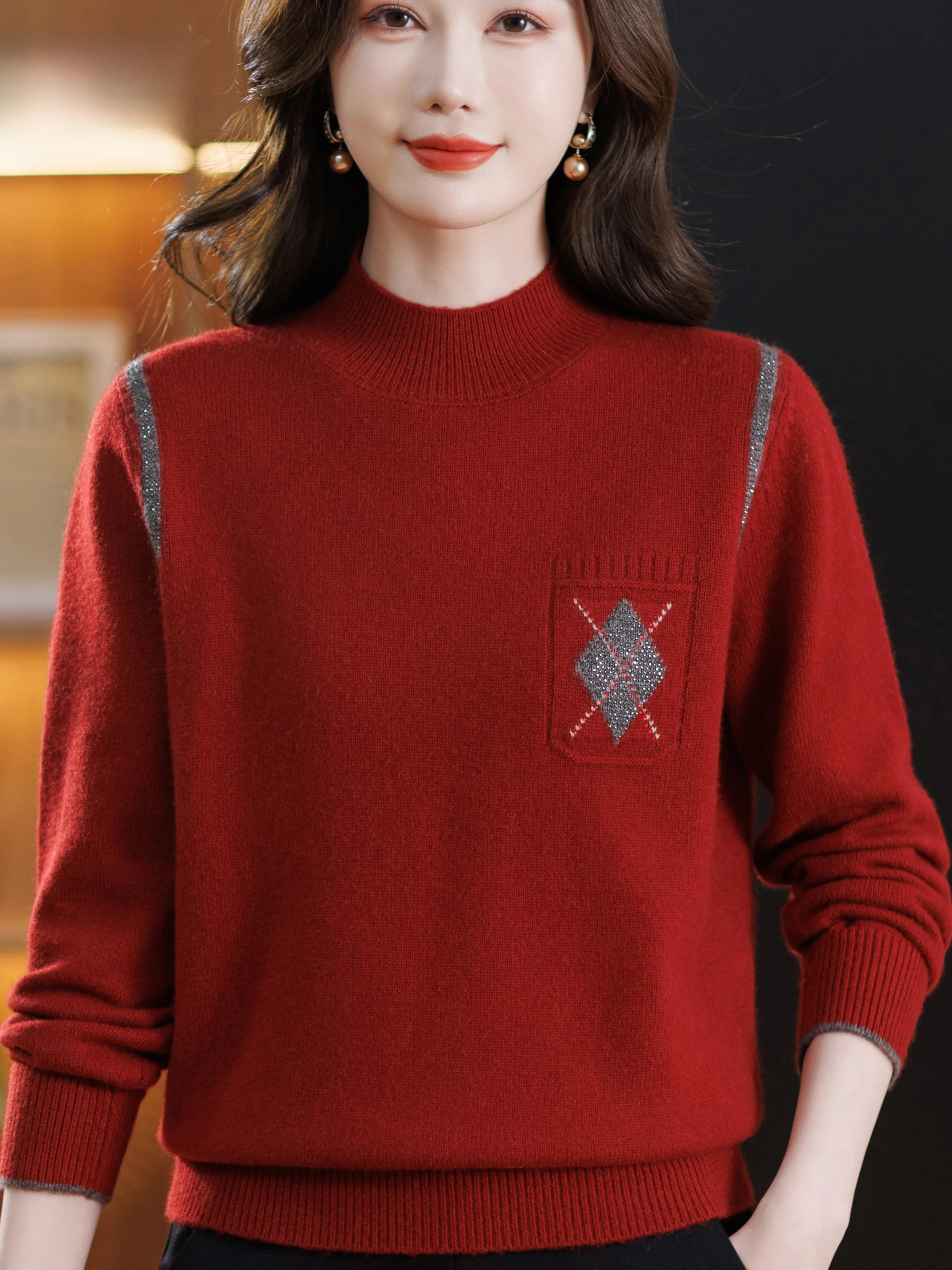 

Модный вязаный свитер с высоким воротником для женщин, теплый шерстяной топ, базовый слой для зимней одежды