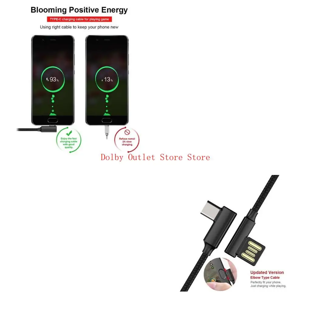 

TypeC USB 90° Charging Cable Reversible Phone Fast Charging Elbow Data Line 1.8M