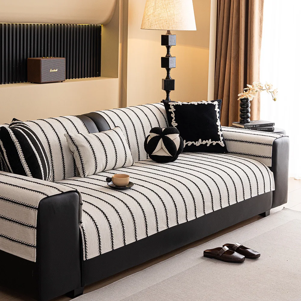 

Striped sofa cushions four seasons universal living room home decoration fixed non-slip cover cloth leather sitting cushions