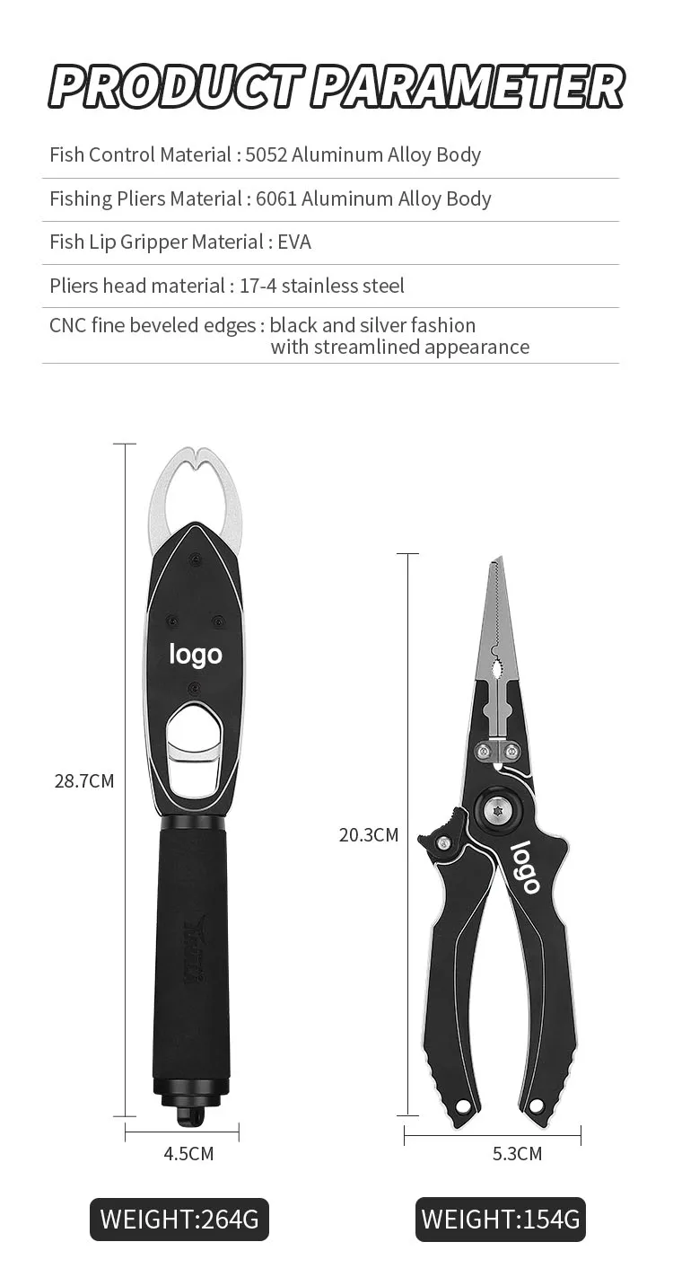 Plier&Fish Lip Gripper Kit Aluminum Body Stainless Steel Head Small Nose Plier EVA Gripper Handle Hidden Mechanism Fish Scale