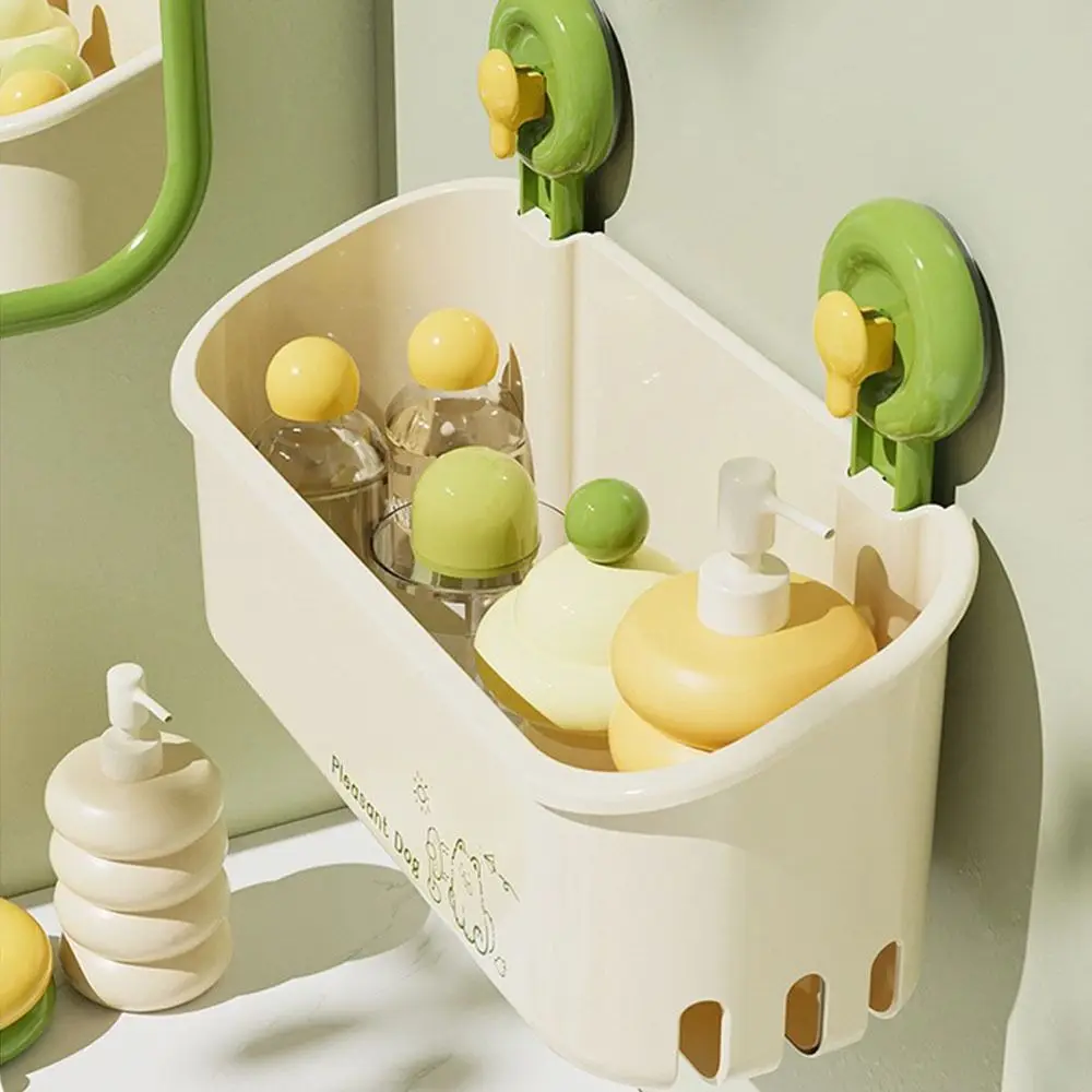 Large Capacity Suction Cup Storage Rack Space Saving with Drain Hole Bathroom Storage Shelf Wall Mounted Strong Load-Bearing