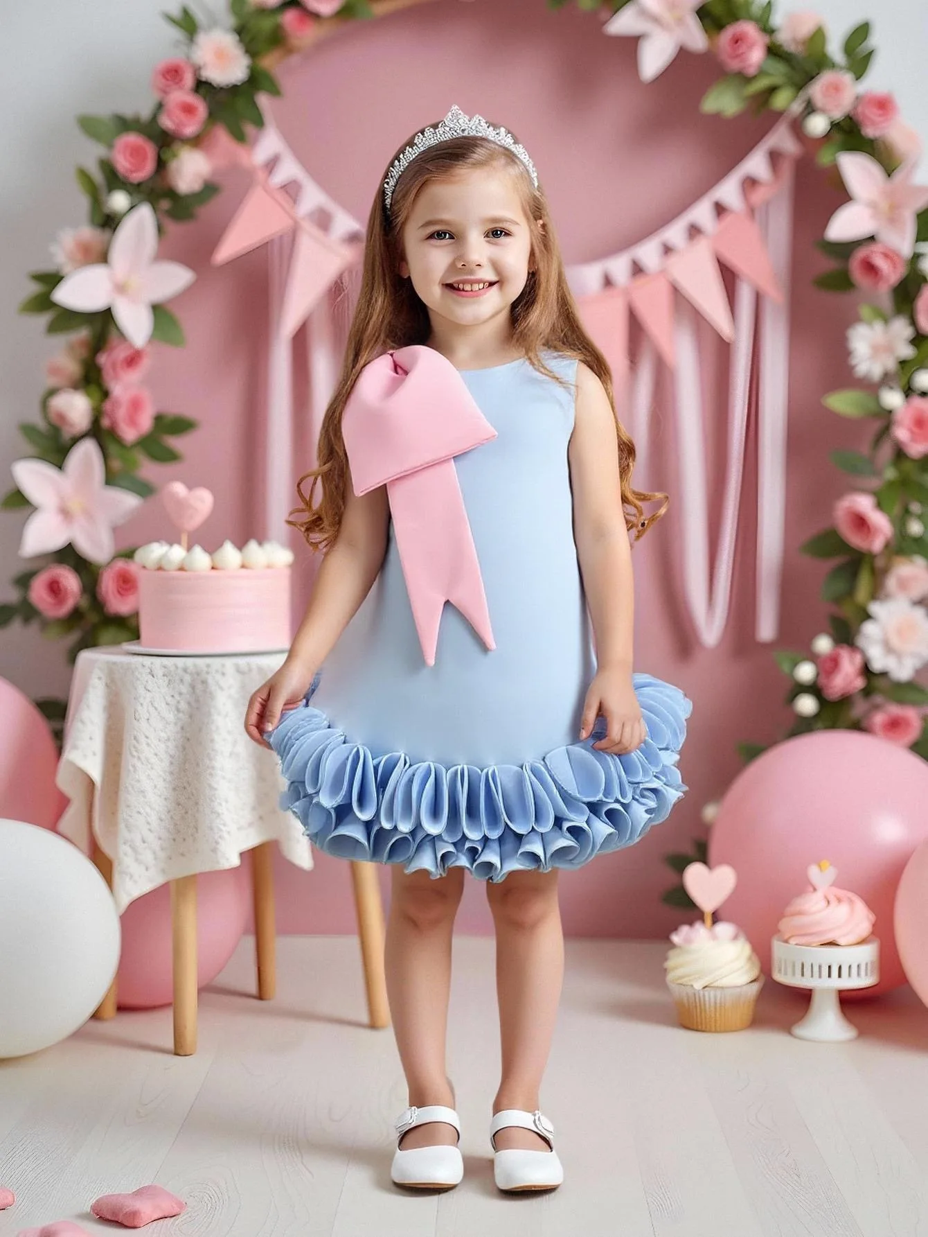 Flower Girl Dress Air Cotton Floral 3D Design Bowknot Birthday Party Performance Dance Dress Elegant Children's Dresses