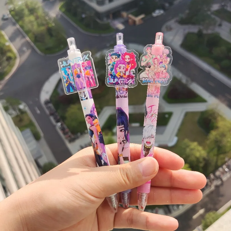 

6 гелевых ручек Kpop Demon Hunters, милые черные гелевые ручки 0,5 мм, каваи, канцелярские принадлежности, мультяшные аниме, производственные периферийные устройства
