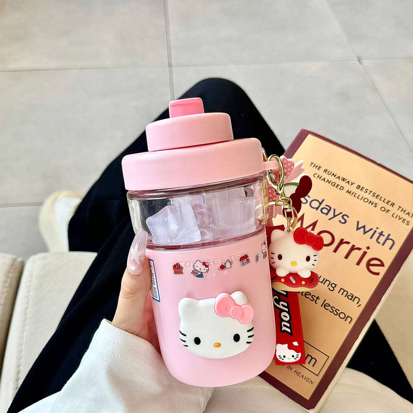 Cute Cartoon Water Cup, High‑Aesthetic Glass Cup for Girls, Adorable Heat‑Resistant Tea Cup for Summer