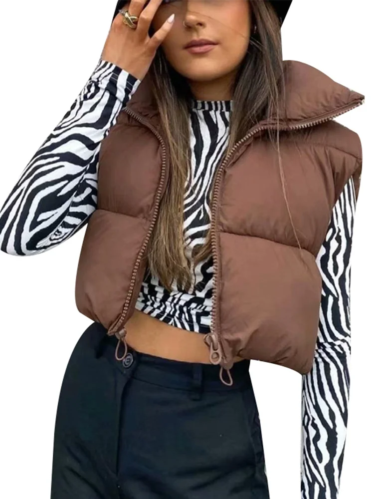 

Women Short Cotton Down Vest Stand Collar Warm Sleeveless Quilted Vest Outdoor Travel 2024 Autumn Winter New Fashion Jacket Tops