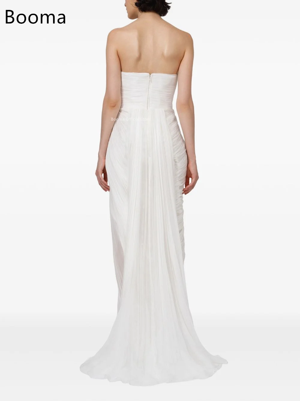 Booma Meerjungfrau, trägerlos, mit Falten, Blume, elegante Brautkleider, ärmellos, seitlich geteilt, Brautkleid nach Maß