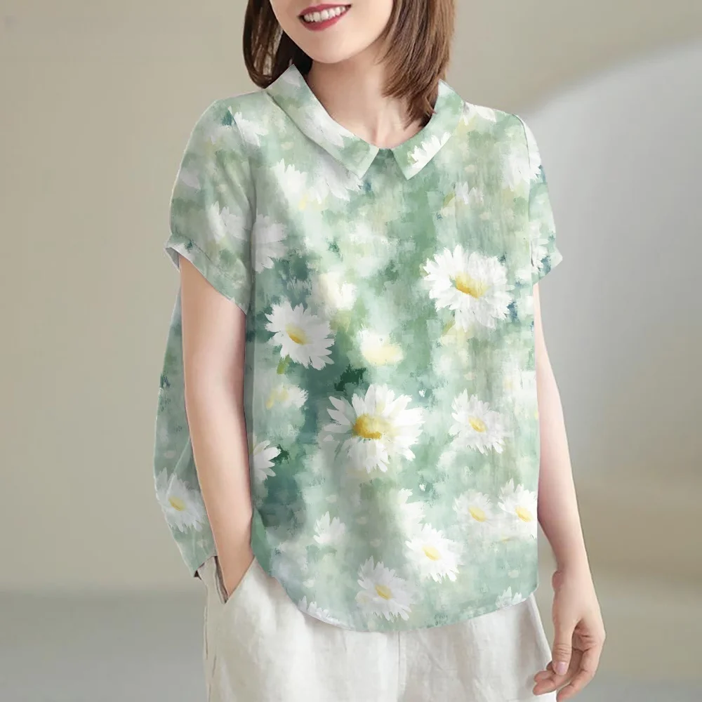Camicetta estiva da donna T-shirt con motivo floreale 2025 Nuova camicetta a maniche corte Hawaii Moda Casual Pulovers Abbigliamento donna Top