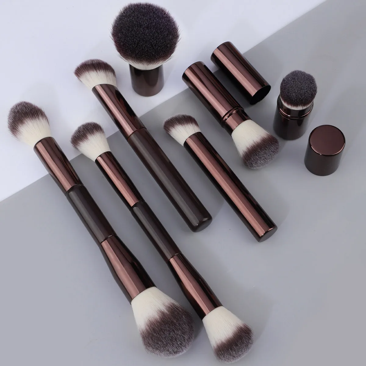 RANCAI 7PCS Makeup Brushes Set Double Head Foundation Brush Face Contour Sculpting Makeup Tool Soft Fluffy Loose Powder Brush