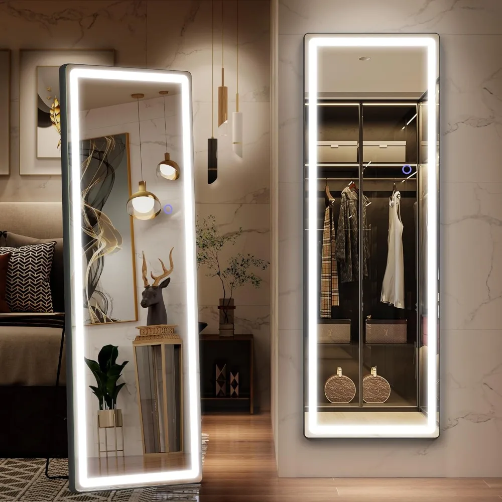 Full Length Mirror with Lights, LED Full Body Mirrors, Free Standing Lighted Floor Mirror, Wall Mounted Hanging Mirrors