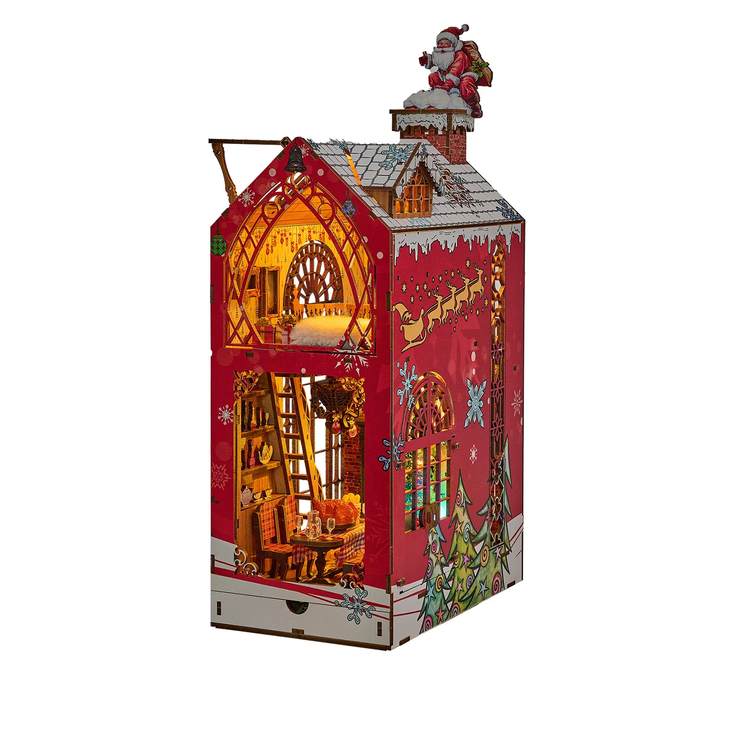 DIY بها بنفسك ليلة الثلج الاحتفال كتاب الزاوية ثلاثية الأبعاد لغز خشبي مصغرة منزل نموذج LED أضواء الجمعية لعبة هدية لعيد الميلاد عيد ميلاد #5