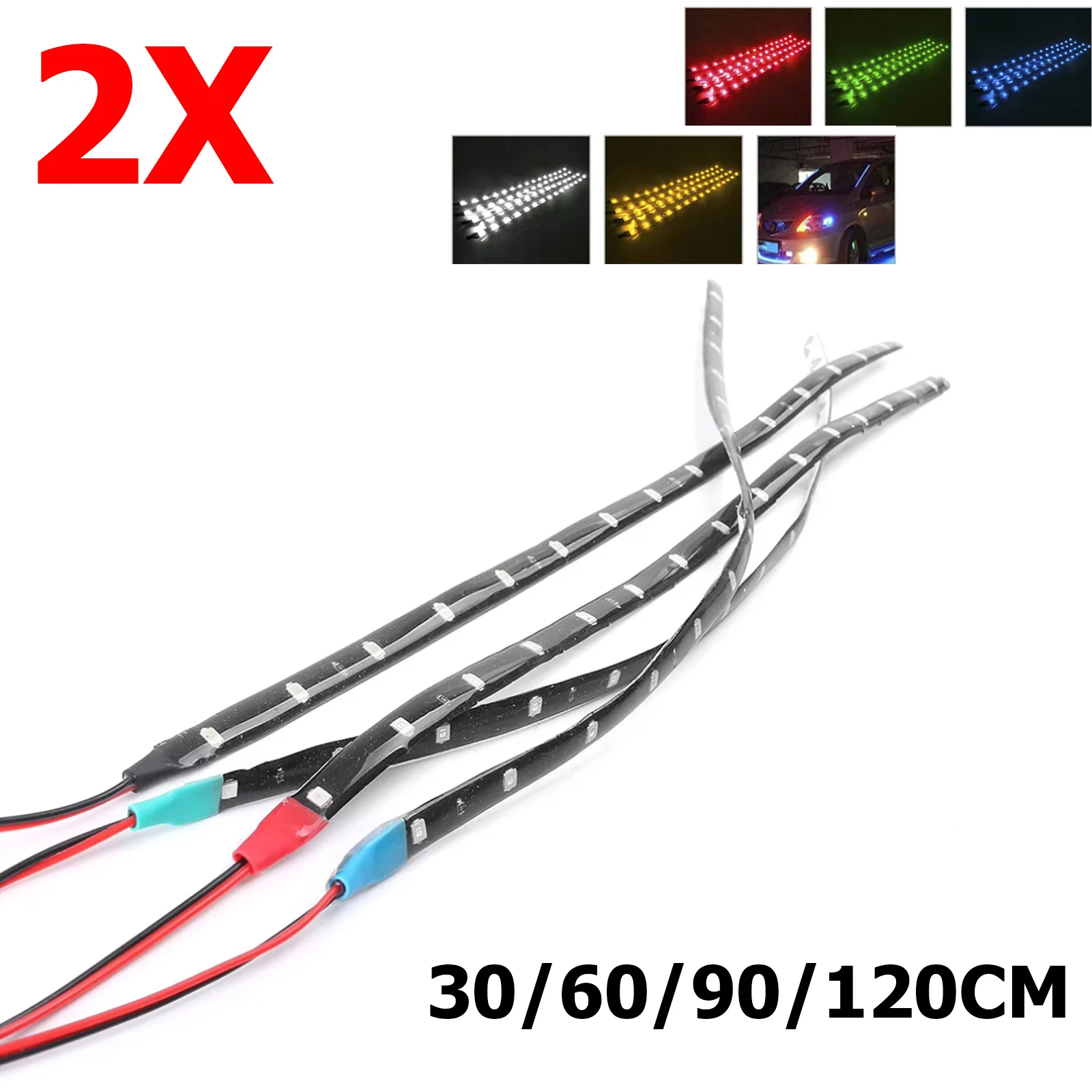 2 PCS 30/60/90/120 cm Bendable LED Strip Flex 12 V Neon Decoração Para Motocicleta Farol Iluminação SMD2835 Carro Decorativo Ao Ar Livre