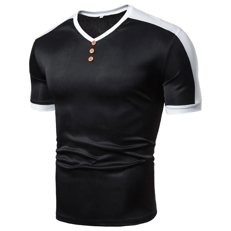 Cross border foreign trade new men's color blocking short sleeved casual top four season T-shirt