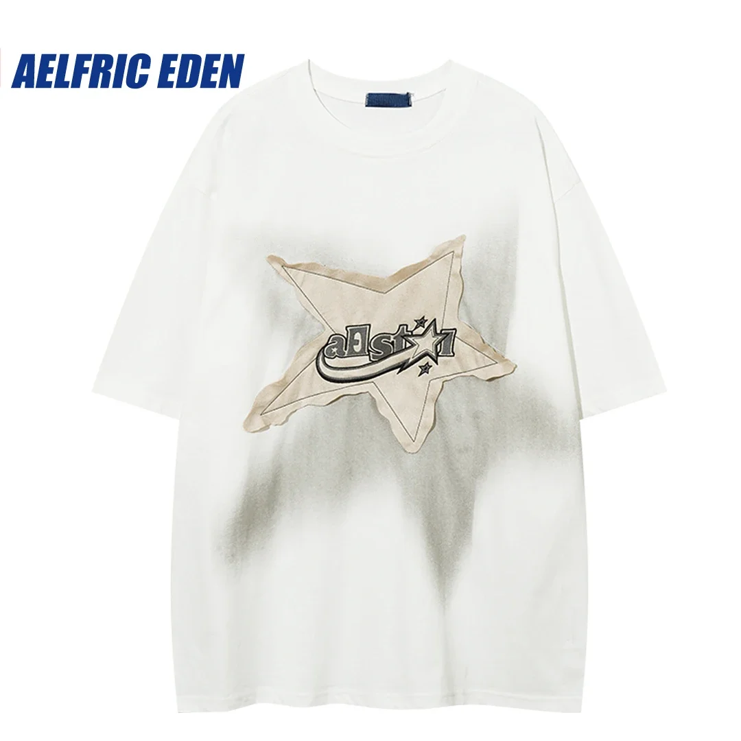 Aelfric Eden Irregular Star Applique Tshirt 2023 Men Hip Hop Streetwear Punk T Shirt Fashion Y2K Harajuku Cotton Loose Tee Shirt