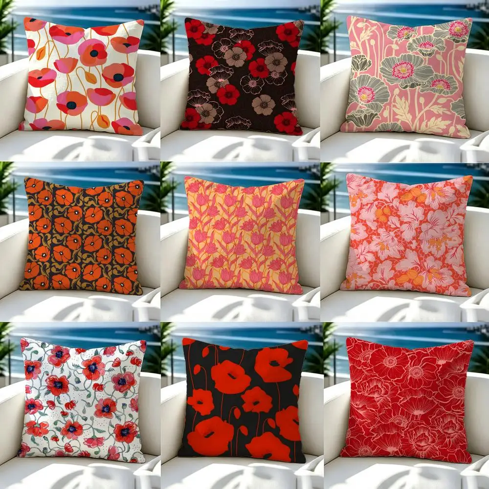 Poppy Pattern Cushion Cover Premium Skin‑Friendly Short Plush Pillow Cover, Airy Casual Cushion for Hotel Homestay