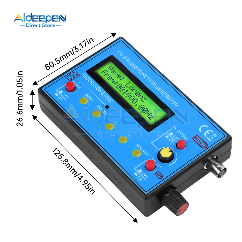 FG-200 Function Signal Generator Sine+Square+Triangle+Sawtooth Waveform Output 0.01Hz-500KHz Signal Generator Adjustable Module