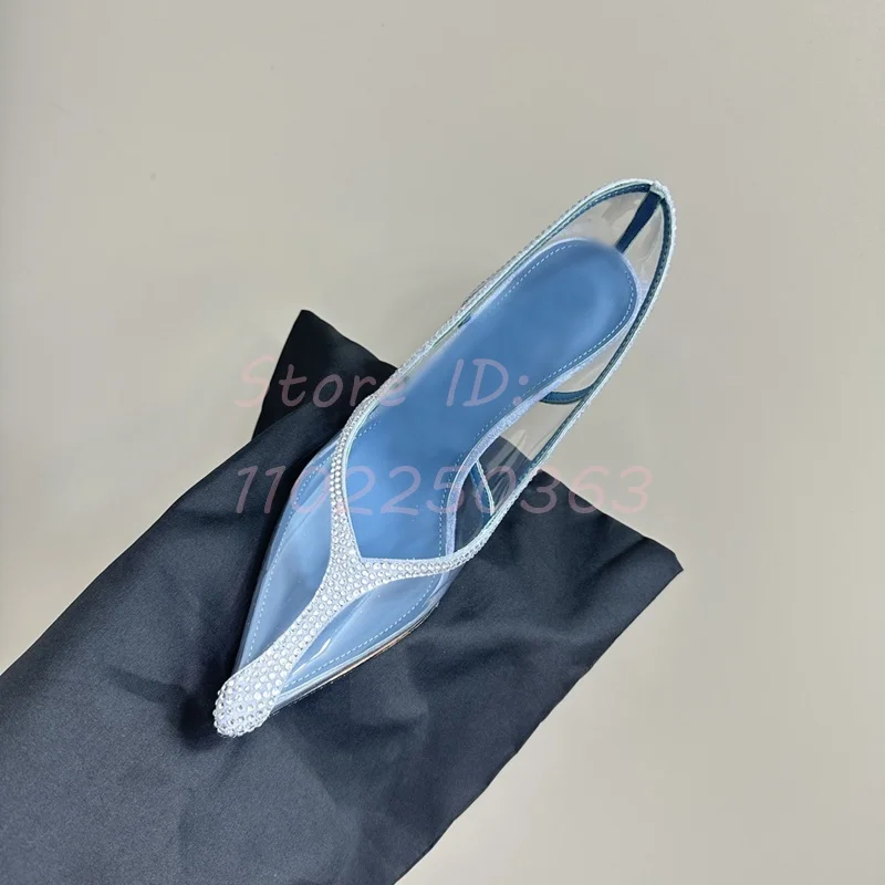 

Solid Crystal Pointed Toe Stilettos Sandals Suede Clear PVC Slip-on Elegant Thin High Heeled Pumps 2024 Women Dress Shoes