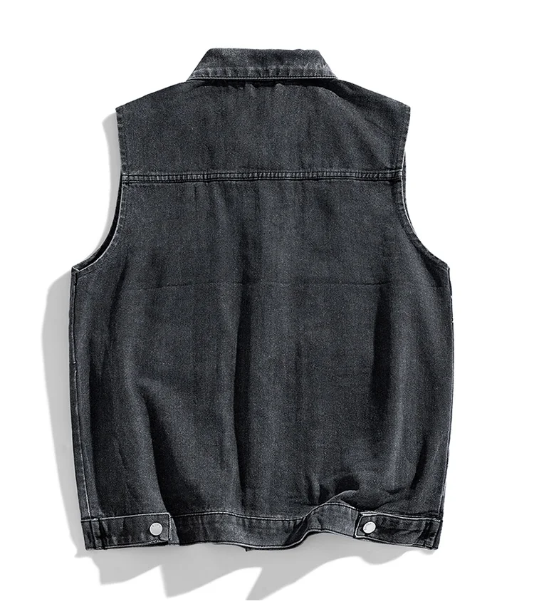 2024 New Men\'s Denim Vest Retro Fashion Motorcycle Cycling Suit High Street Trendy Casual Loose Mens Jacket  motorcycle vest