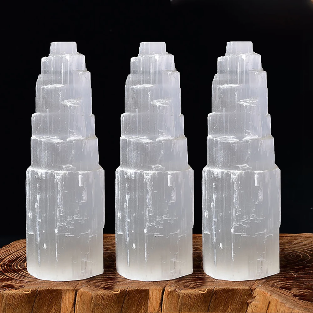 Натуральный натуральный белый селенит, гипс, хрустальная башня, небоскребок в форме замка, прозрачная минеральная ремесленная статуя, подлинный марокканский свищ