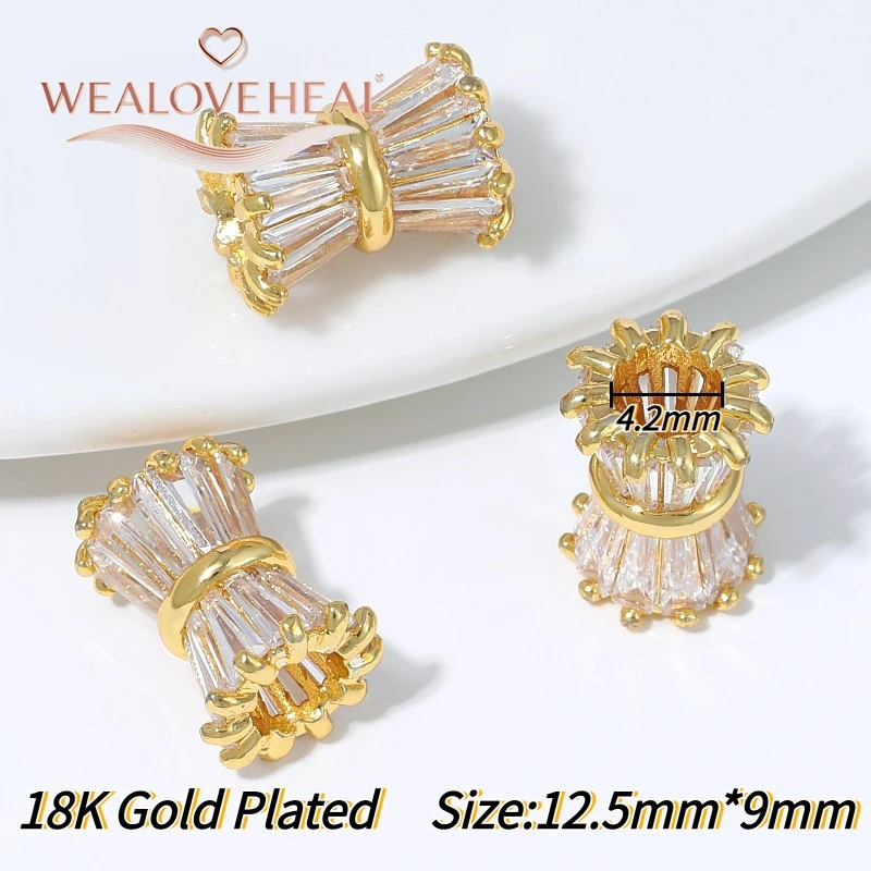 perlen für schmuckherstellung, schmuckherstellung zubehör, 18K vergoldete Messing-Hohlperlen, Olivenperlen-Abstandshalter, mit Zirkonia besetzte Trenner für Perlen, für DIY-Armband-Schmuckherstellungszubehör – Detail 25