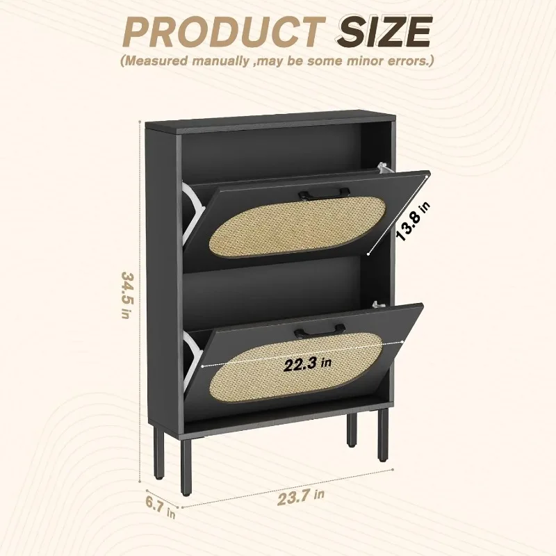 

Shoe Storage Cabinet with 2 Flip Drawers, Freestanding Narrow Shoe Rack Organizer for Entryway with Natural Semi