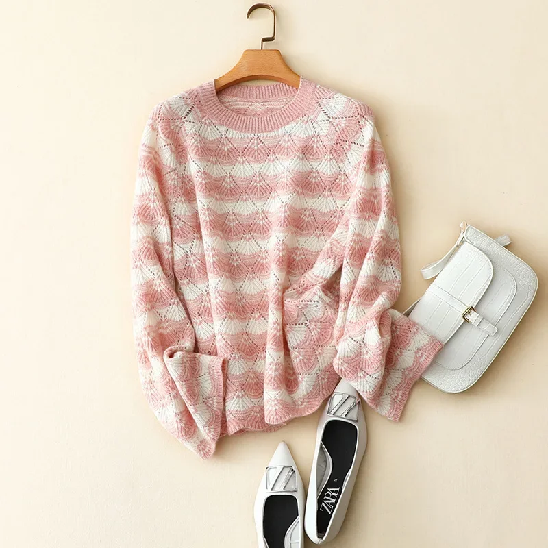 

aliaga 100% cashmere pullovers women loose styles fashion sweaters knit casual striped autumn winter ladies jumper