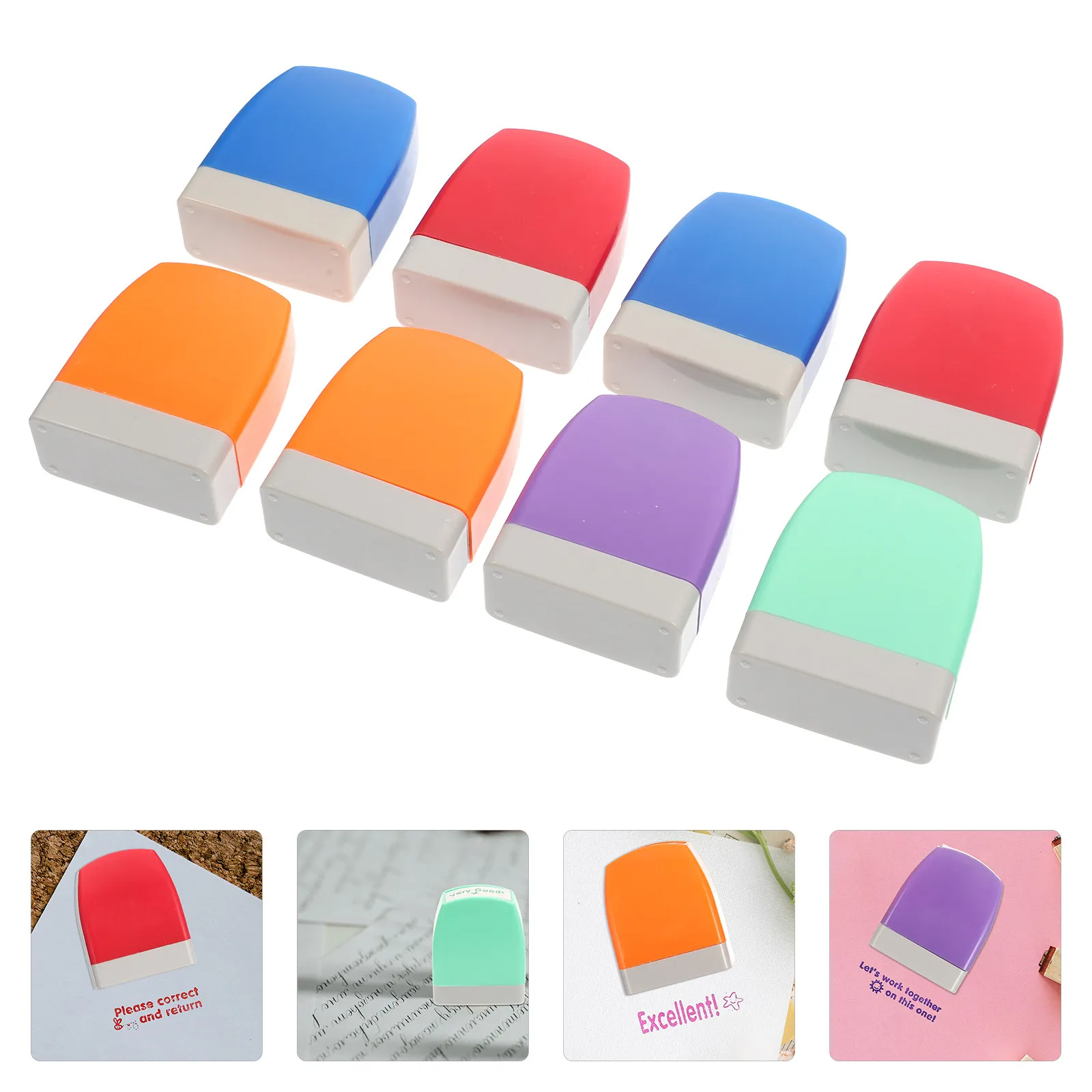 8Pcs Photopolymer Teacher Stamps English Comments Encourage Stampers Educational Multi-Function Small Stampers for Classroom