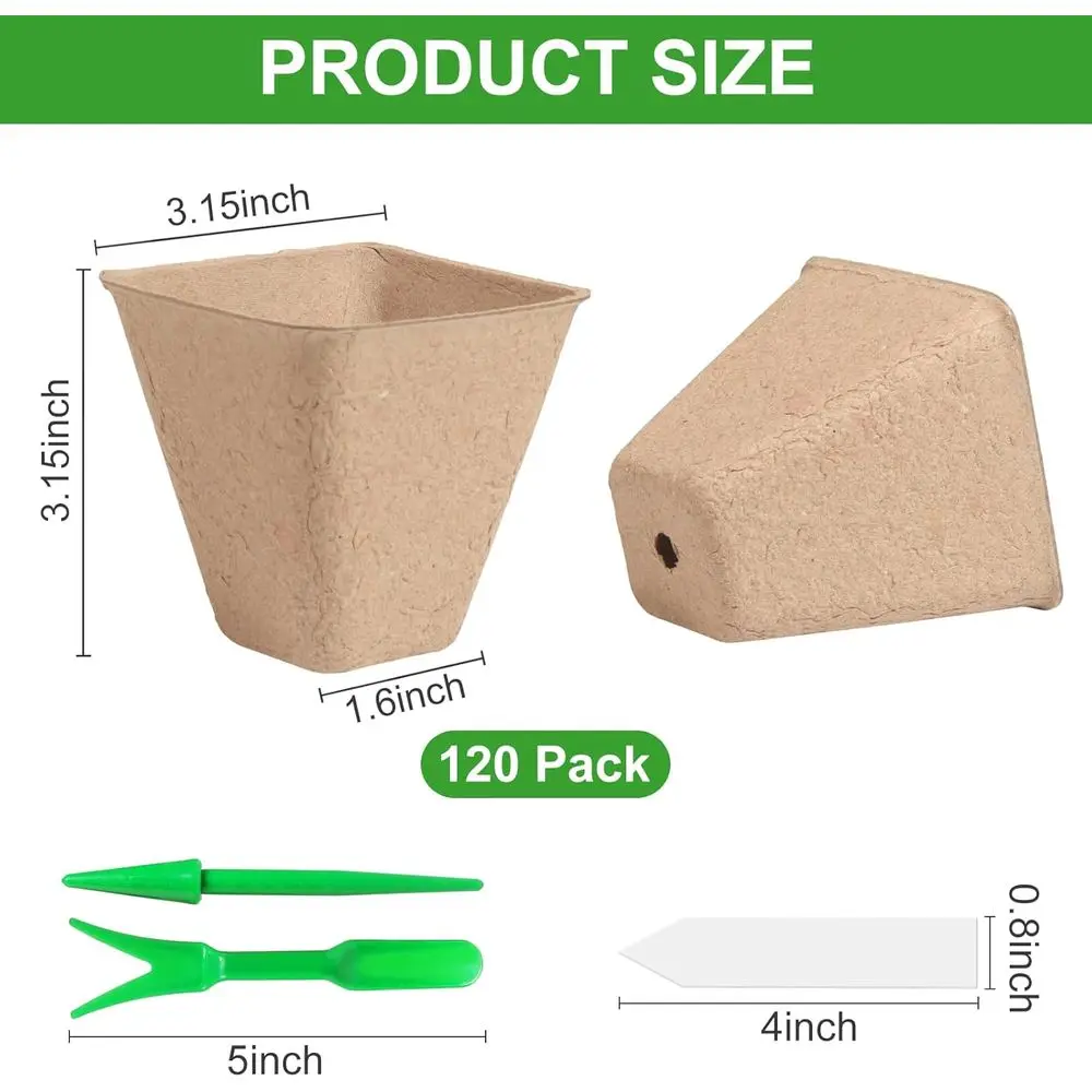 Biodegradable 3in Square Peat Pots with Labels, 150 Pack, Ideal for Outdoor Gardening and Nurseries