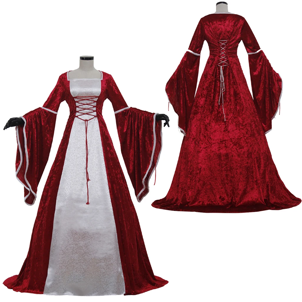 

Medieval Victorian Renaissance Red Dress 18th Century Royal Court Queen Princess Wedding Ball Gown Halloween Party Costume