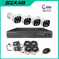 Kit de DVR de 4 Canales con IA, 4 Cámaras de Seguridad Tipo Bala para Exteriores, 1080P, 5MP, 8MP, Visión Nocturna en Color, Sistema de CCTV con Cable
