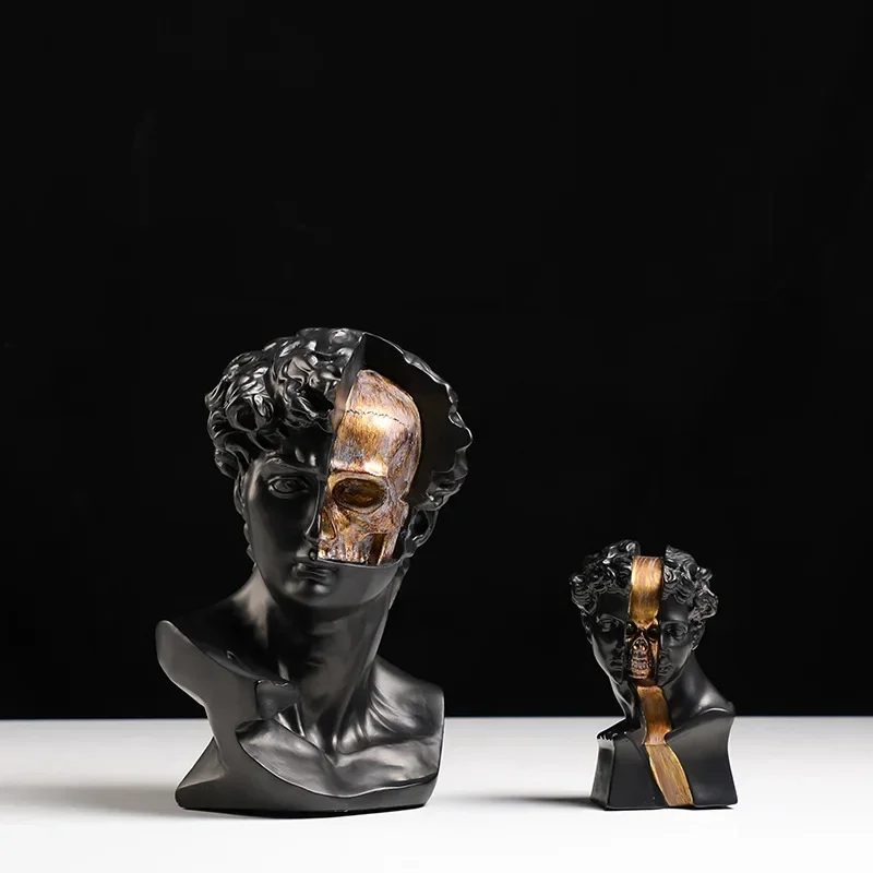 Resin Crafts Abstract Figure Sculpture David Resin Golden Statue Skeleton Decorative Figurines Home Decoration Accessories